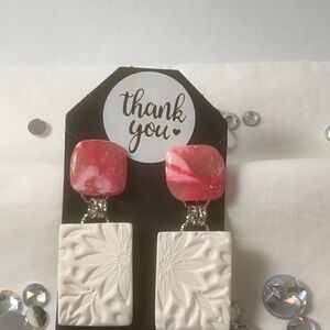 Pink and White Dangle Earrings